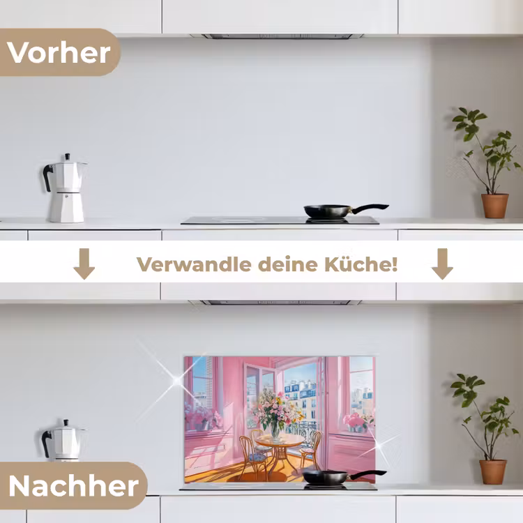 Pink - City - Bloemen keuken achterwand spatscherm klein -voor_na_DE