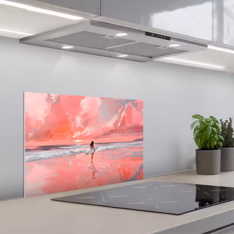 Roze - Surfen - Zee keuken achterwand spatscherm klein -3d_schuin