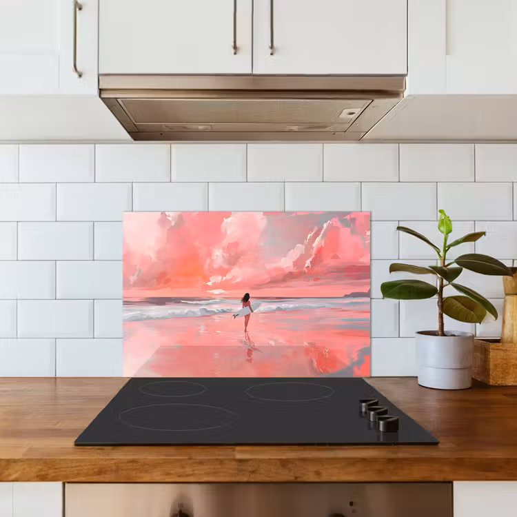 Roze - Surfen - Zee keuken achterwand spatscherm klein -sfeer2