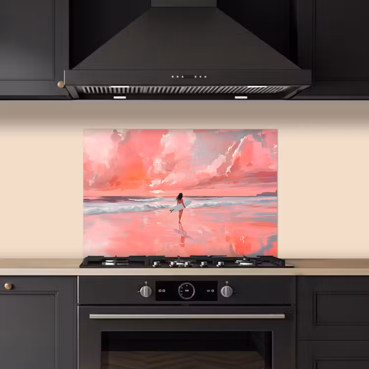 Roze - Surfen - Zee keuken achterwand spatscherm klein -sfeer1