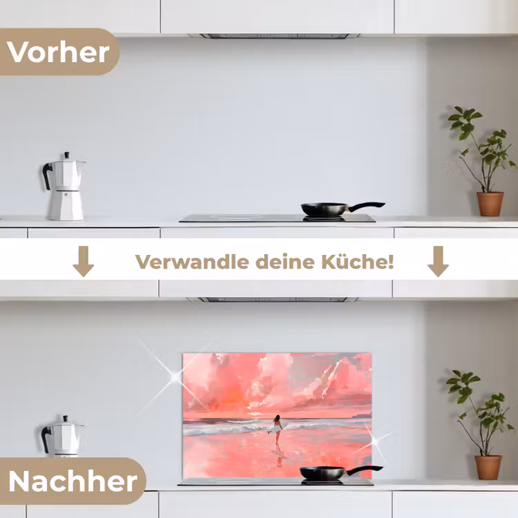 Roze - Surfen - Zee keuken achterwand spatscherm klein -voor_na_DE
