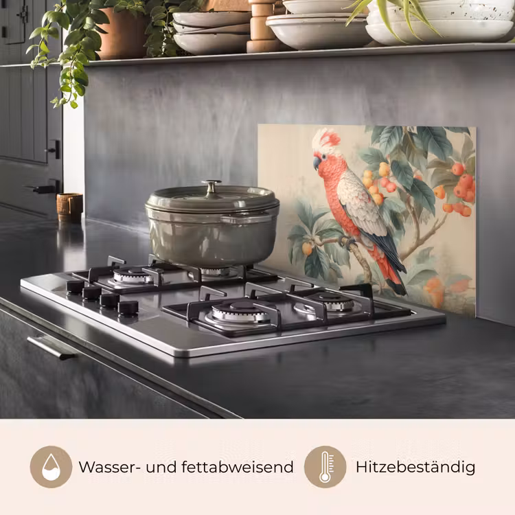 Roze kuifkaketoe - Tak met vruchten - Bladeren keuken achterwand spatscherm klein -usp_DE