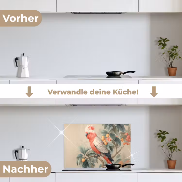 Roze kuifkaketoe - Tak met vruchten - Bladeren keuken achterwand spatscherm klein -voor_na_DE