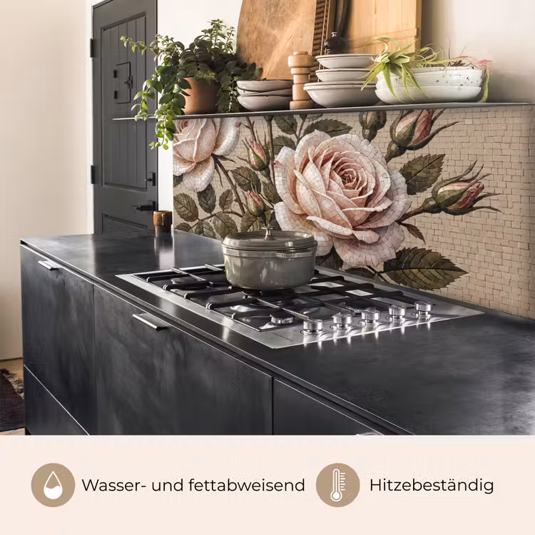 Roos - Mozaïek - Bloemen - Klassiek - Beige keuken achterwand 2 middel -usp_DE
