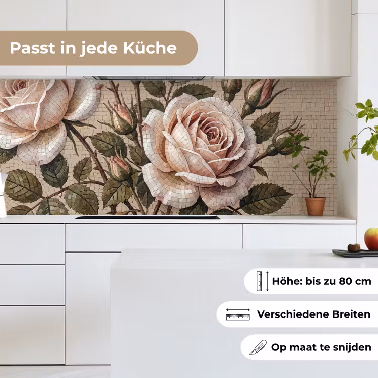 Roos - Mozaïek - Bloemen - Klassiek - Beige keuken achterwand 2 middel -sfeer4_DE