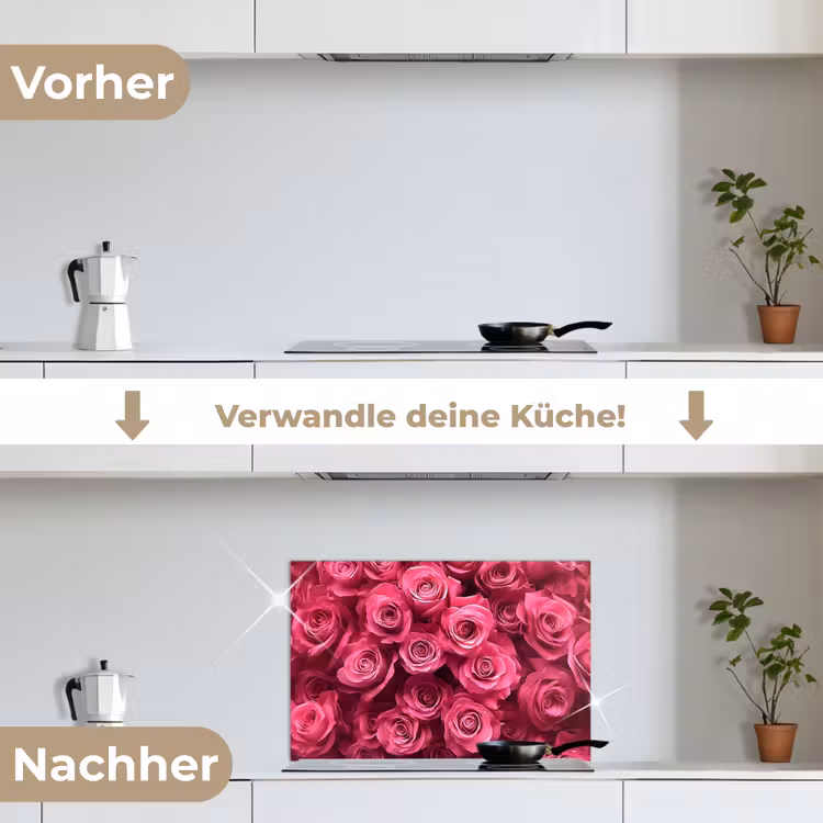 Rozen - Pink - Bloem keuken achterwand spatscherm klein -voor_na_DE