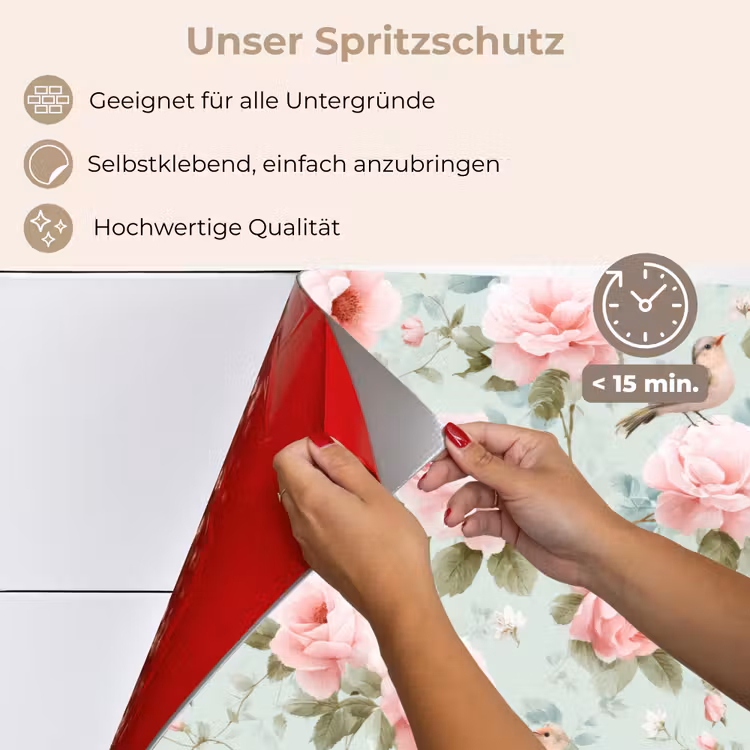 Rozen - Vogels - Pastel - Kleurrijk keuken achterwand spatscherm klein 900 -spatscherm_DE