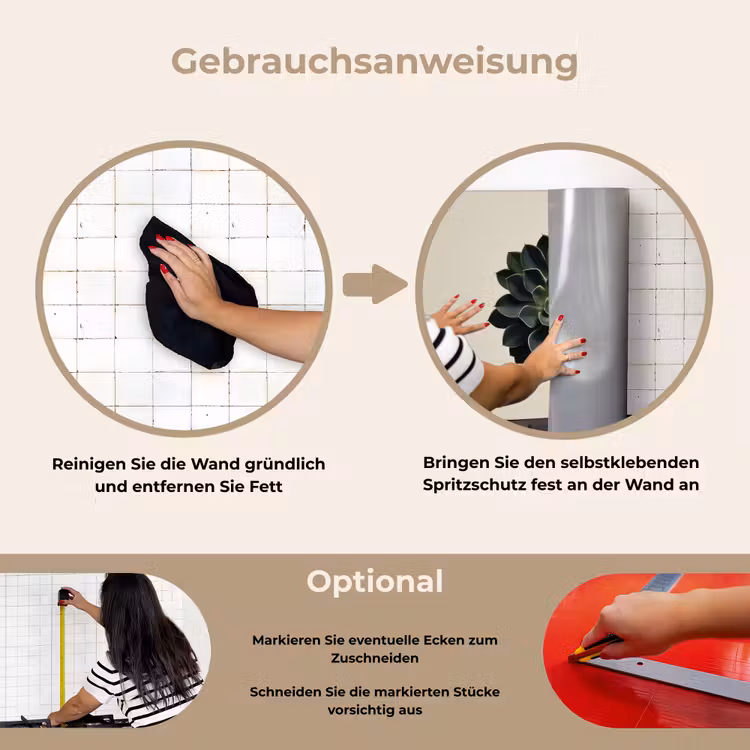 Rozet - Cirkelvormig - Donkergroen keuken achterwand spatscherm klein -gebruiksaanwijzing_DE