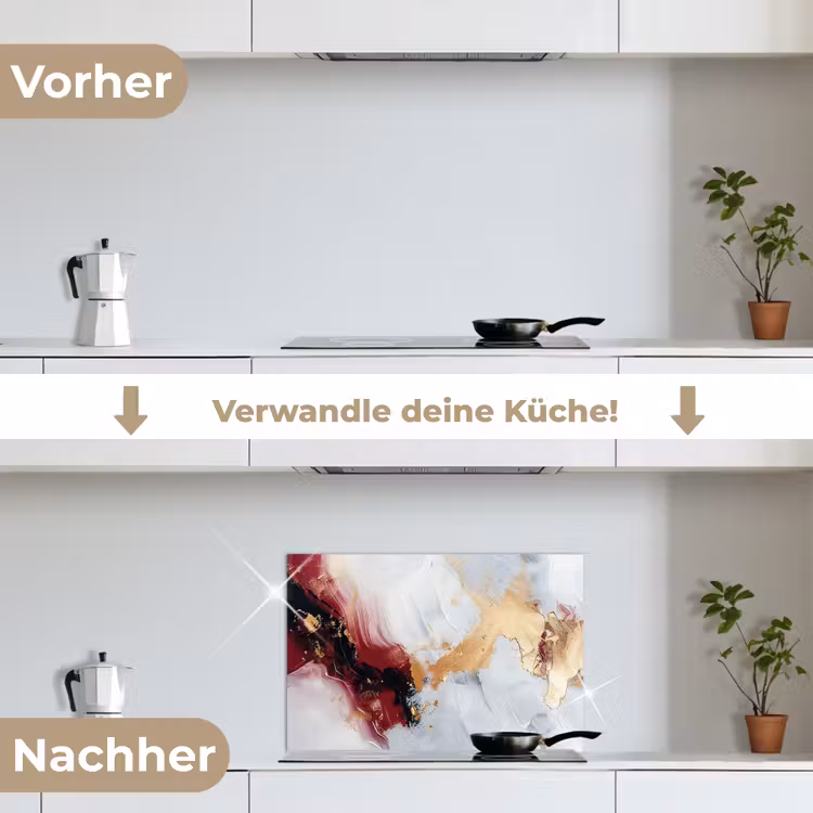 Rood - Abstract - Goud - Modern keuken achterwand spatscherm klein -voor_na_DE