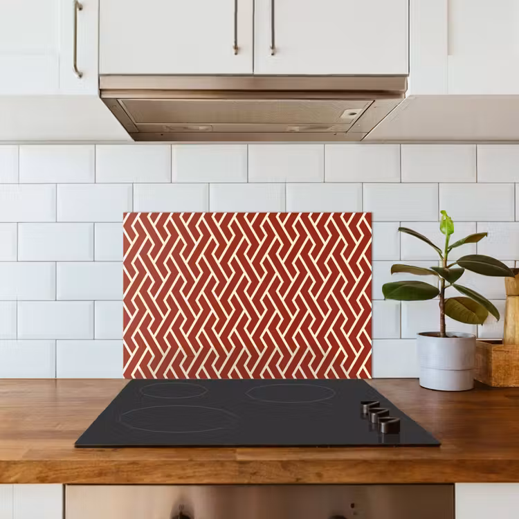 Rood - Beige - Patroon - Lijnen keuken achterwand spatscherm klein 900 -sfeer2