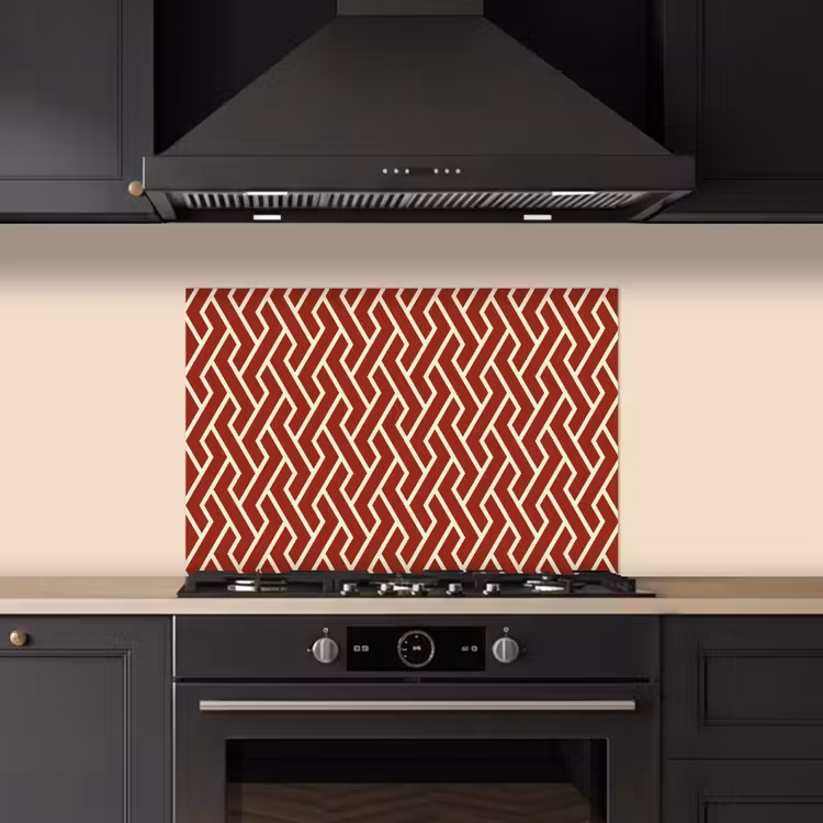 Rood - Beige - Patroon - Lijnen keuken achterwand spatscherm klein 900 -sfeer1