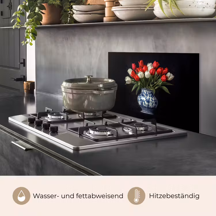 Rode - Bloemen - Tulpen - Vaas keuken achterwand spatscherm klein -usp_DE