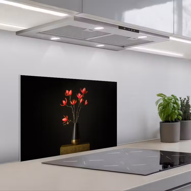 Rode - Bloemen - Vaas keuken achterwand spatscherm klein -3d_schuin