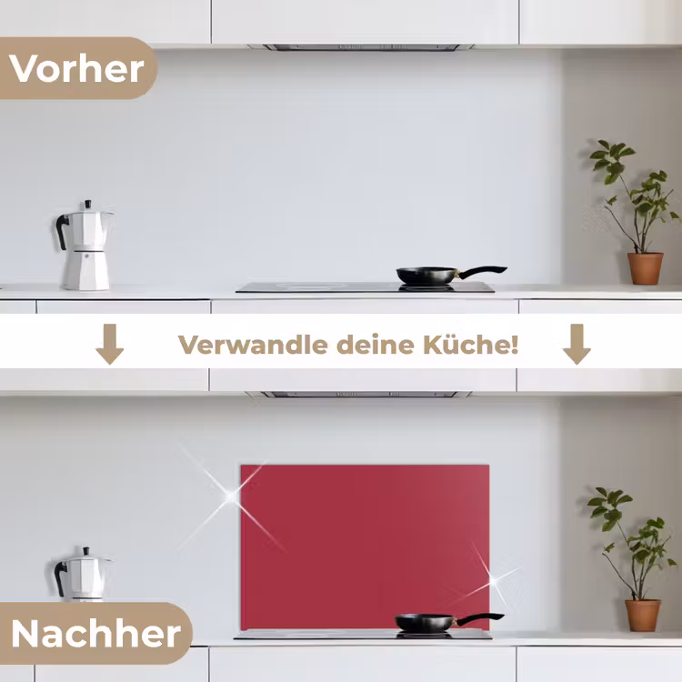Rood - Effen kleur keuken achterwand spatscherm klein 900 -voor_na_DE