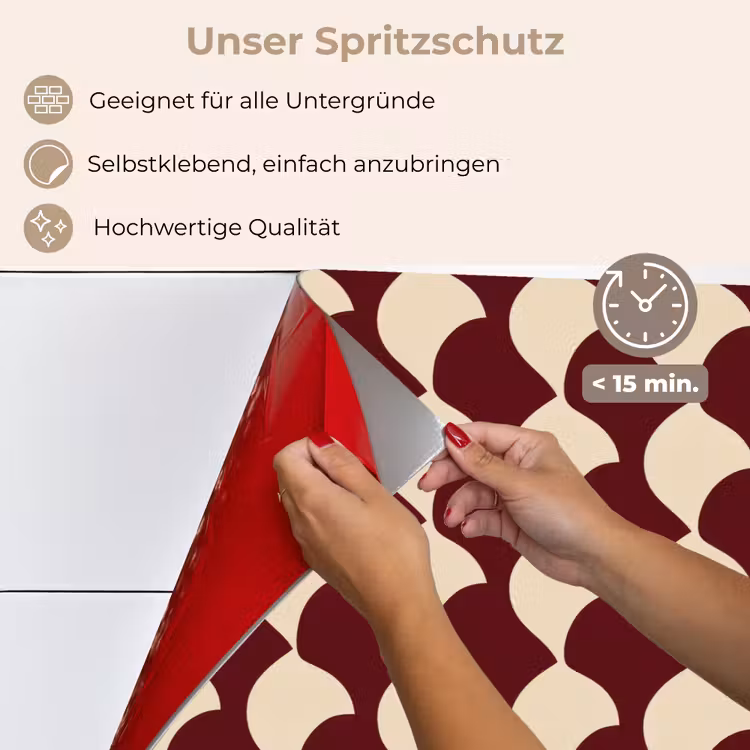 Rood - Tegelpatroon - Crème keuken achterwand spatscherm klein 900 -spatscherm_DE