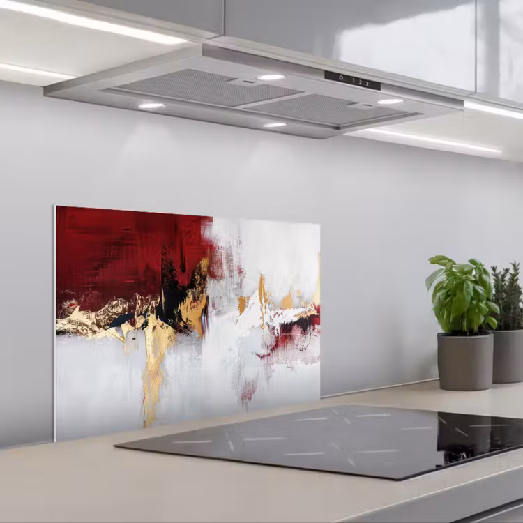Rood - Marmer - Abstract - Goud - Modern keuken achterwand spatscherm klein -3d_schuin