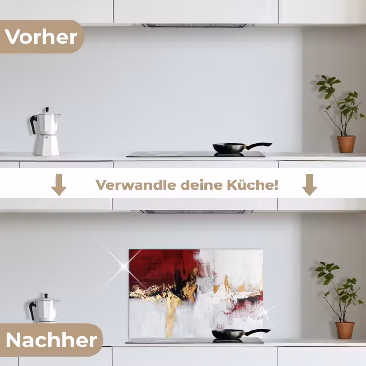 Rood - Marmer - Abstract - Goud - Modern keuken achterwand spatscherm klein -voor_na_DE