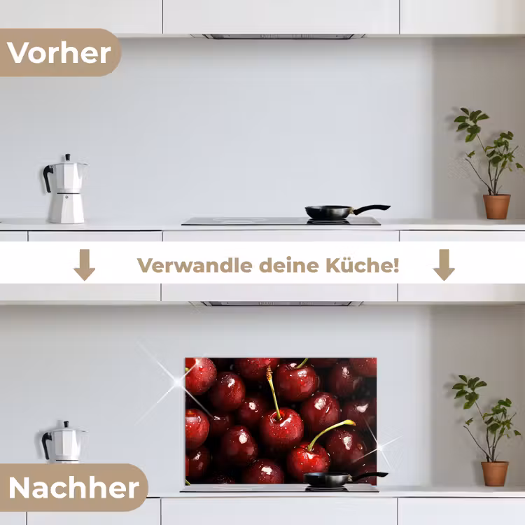 Rood - Fruit - Kersen keuken achterwand spatscherm klein -voor_na_DE