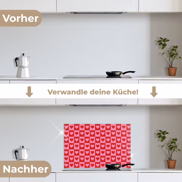 Rood - Roze - Schaakbord - Valentijn keuken achterwand spatscherm klein -voor_na_DE