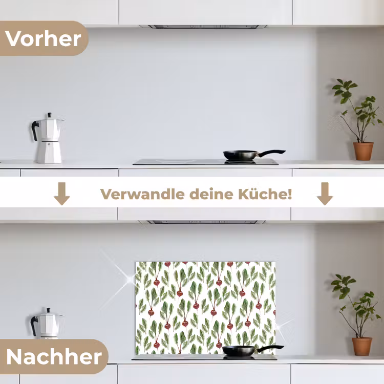 Rood - Bieten - Blad - Patroon keuken achterwand spatscherm klein 900 -voor_na_DE