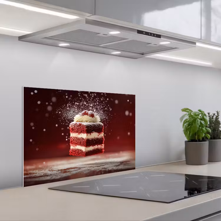 Rode - Velvet - Taart - Eten keuken achterwand spatscherm klein -3d_schuin