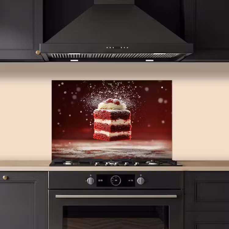 Rode - Velvet - Taart - Eten keuken achterwand spatscherm klein -sfeer1