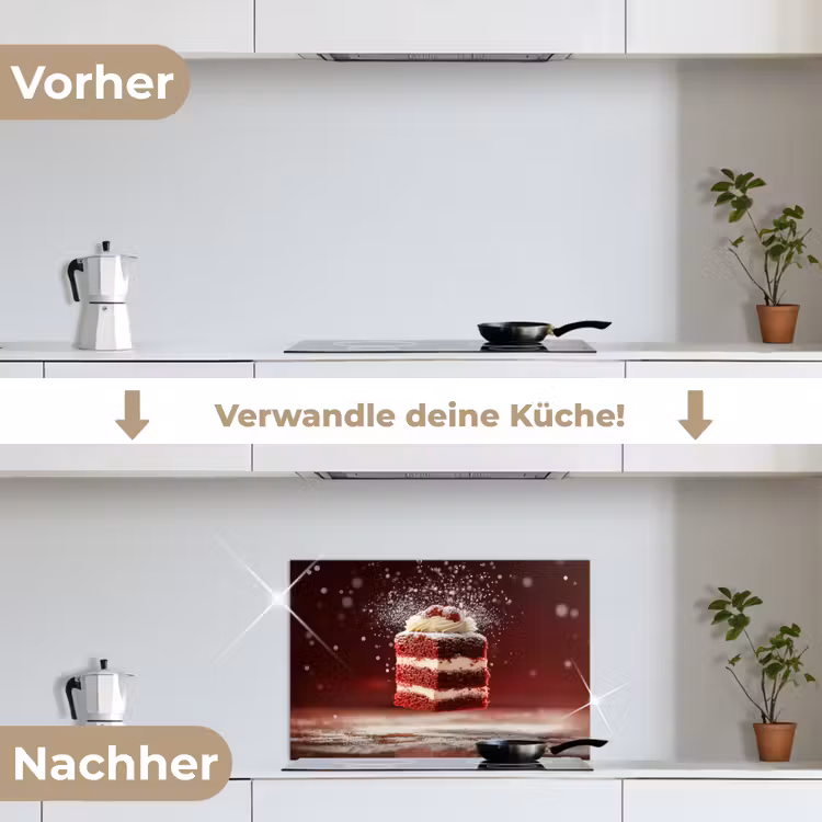 Rode - Velvet - Taart - Eten keuken achterwand spatscherm klein -voor_na_DE