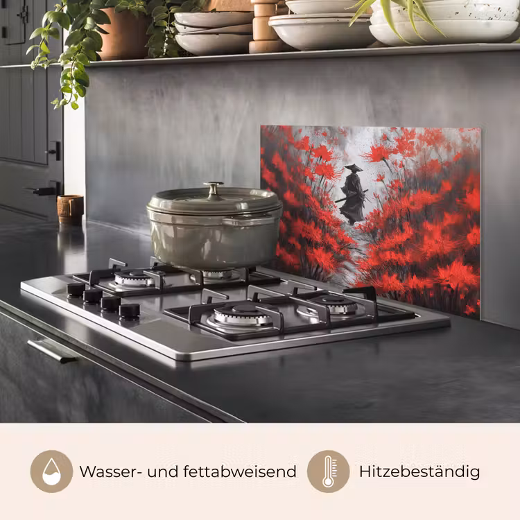 Rode bloemen - mistig - Man keuken achterwand spatscherm klein -usp_DE