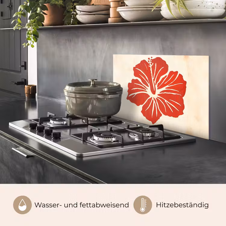 Rode hibiscusbloem - Textuur achtergrond - Beige keuken achterwand spatscherm klein -usp_DE
