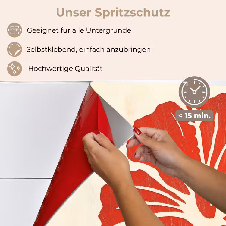 Rode hibiscusbloem - Textuur achtergrond - Beige keuken achterwand spatscherm klein -spatscherm_DE