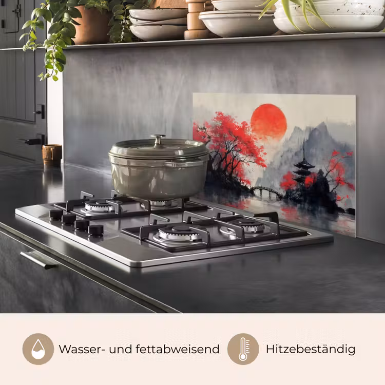 Rode zon - Rivier - brug - Bomen keuken achterwand spatscherm klein -usp_DE