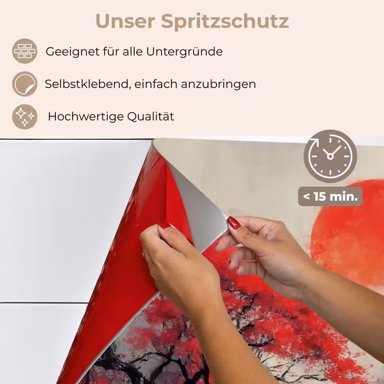 Rode zon - Rivier - brug - Bomen keuken achterwand spatscherm klein -spatscherm_DE