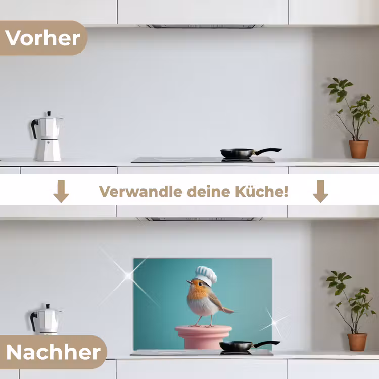Roodborstje - Vogel - Koksmuts - Sokkel keuken achterwand spatscherm klein -voor_na_DE