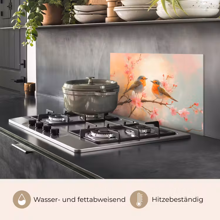 Roodborstjes - Sierlijk - Bloesemtak keuken achterwand spatscherm klein -usp_DE