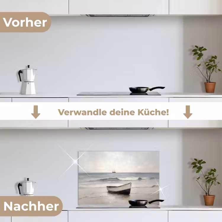 Roeiboot - Zee - Horizon keuken achterwand spatscherm klein -voor_na_DE