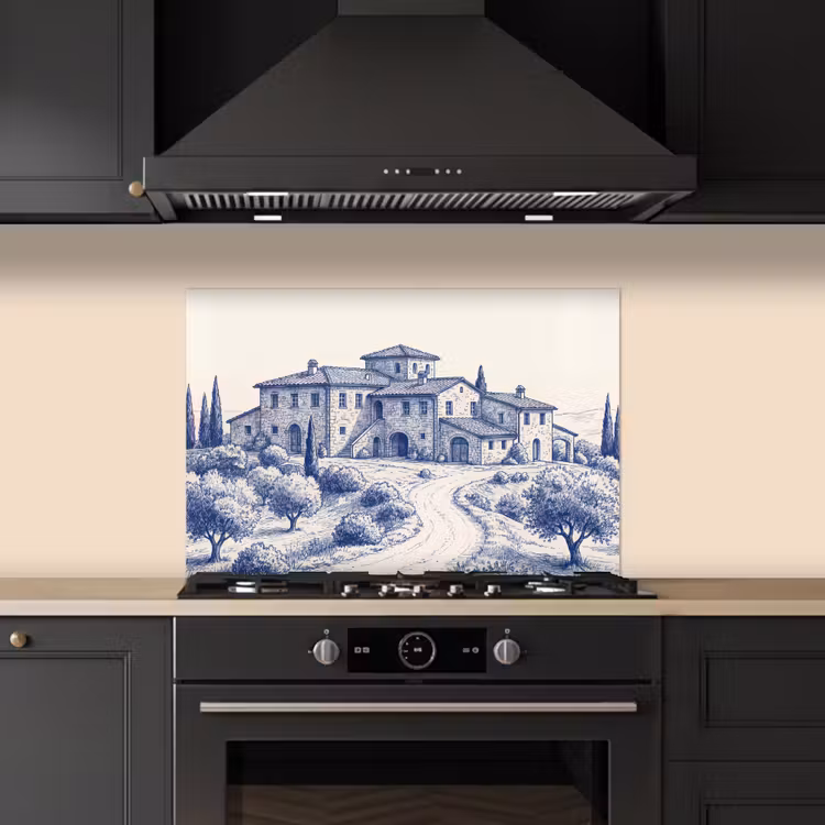 Rustiek - Landgoed - Blauw keuken achterwand spatscherm klein -sfeer1