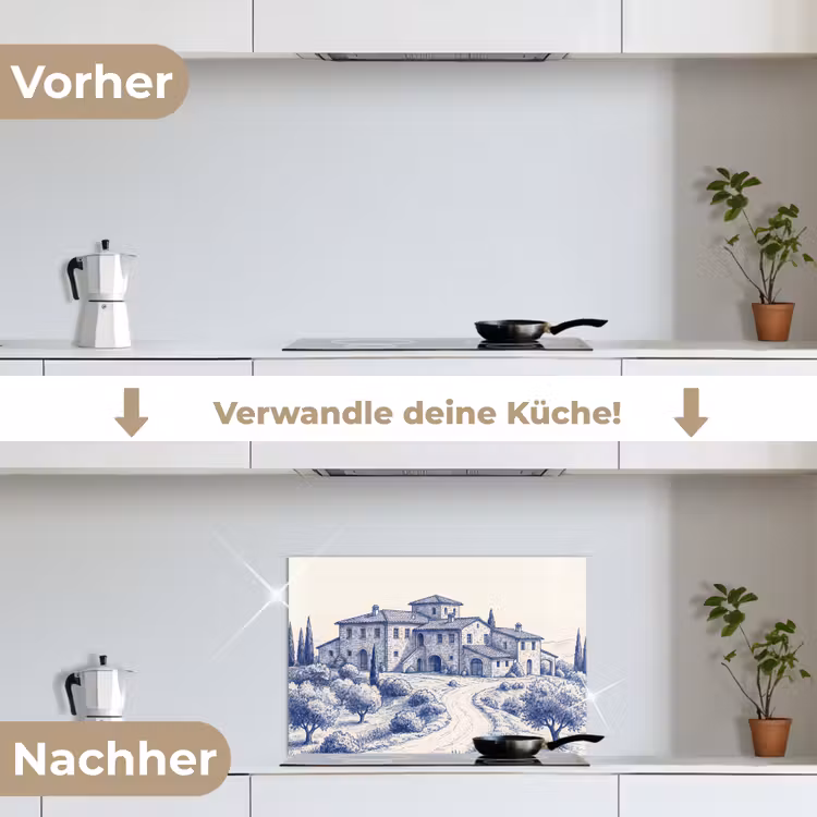 Rustiek - Landgoed - Blauw keuken achterwand spatscherm klein -voor_na_DE