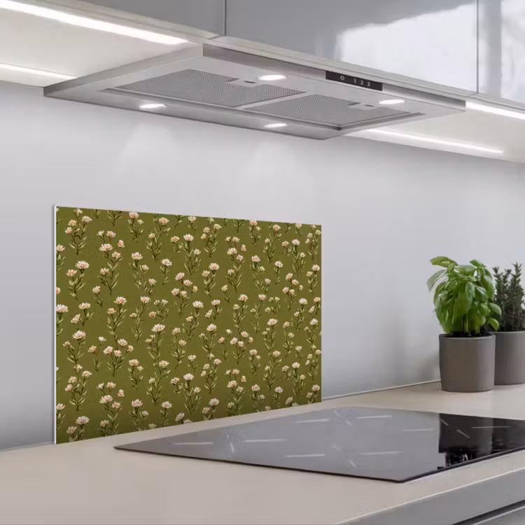 Landelijk - Bloemen - Groen keuken achterwand spatscherm klein 900 -3d_schuin