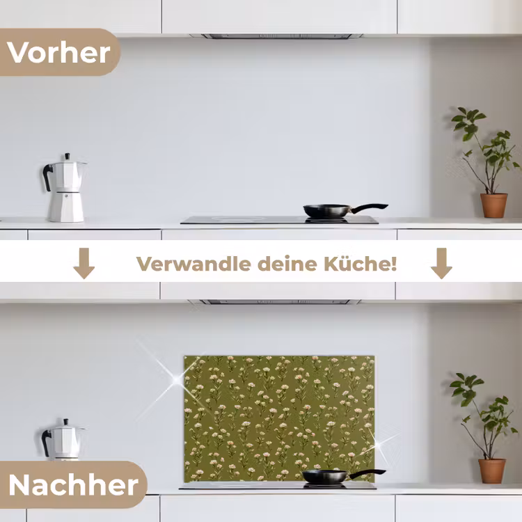 Landelijk - Bloemen - Groen keuken achterwand spatscherm klein 900 -voor_na_DE