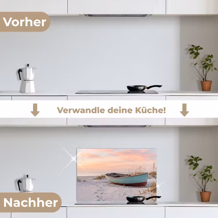 Rustiek - Roeiboot - Zandstrand keuken achterwand spatscherm klein -voor_na_DE