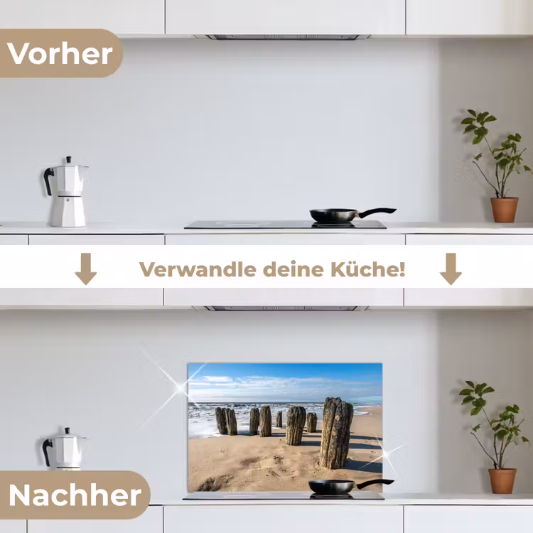 Zand - Strand - Paal - Water - Zomer keuken achterwand spatscherm klein -voor_na_DE