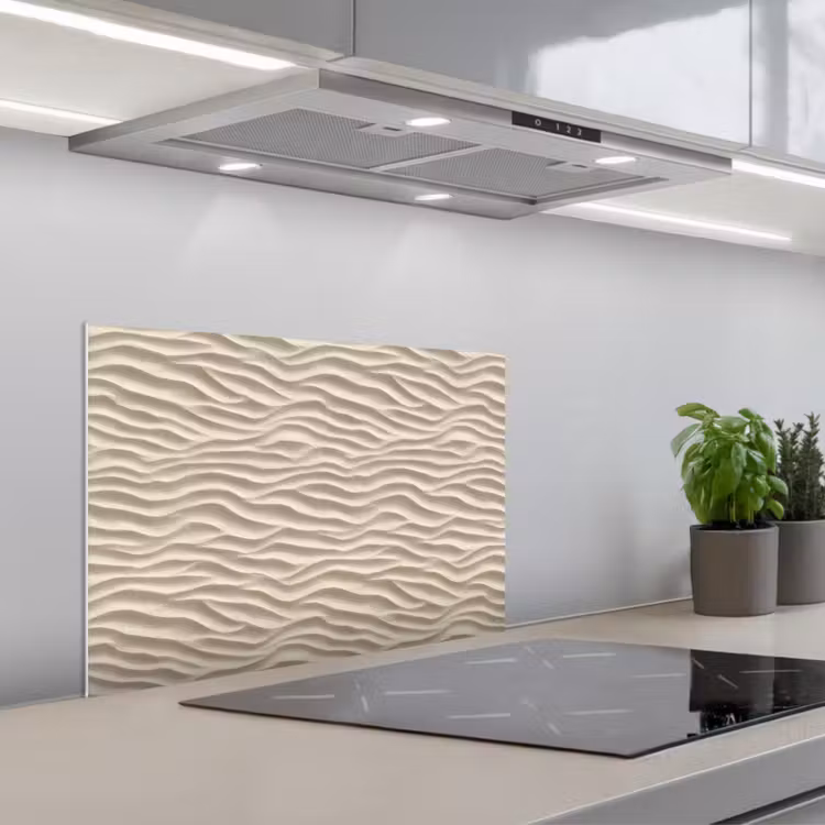 Zand - Golven - Beige keuken achterwand spatscherm klein 900 -3d_schuin