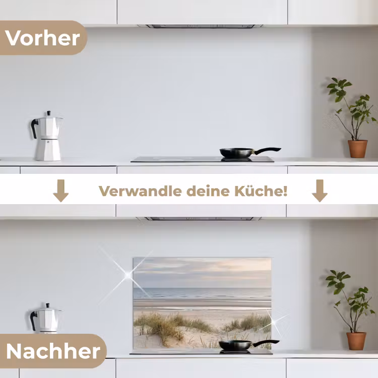 Zandstrand - Bewolkt - Duinen keuken achterwand spatscherm klein -voor_na_DE