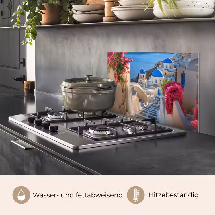 Santorini - Bloemen - Griekenland keuken achterwand spatscherm klein -usp_DE