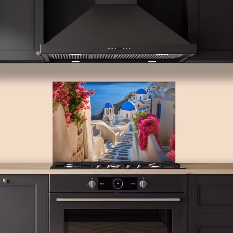 Santorini - Bloemen - Griekenland keuken achterwand spatscherm klein -sfeer1