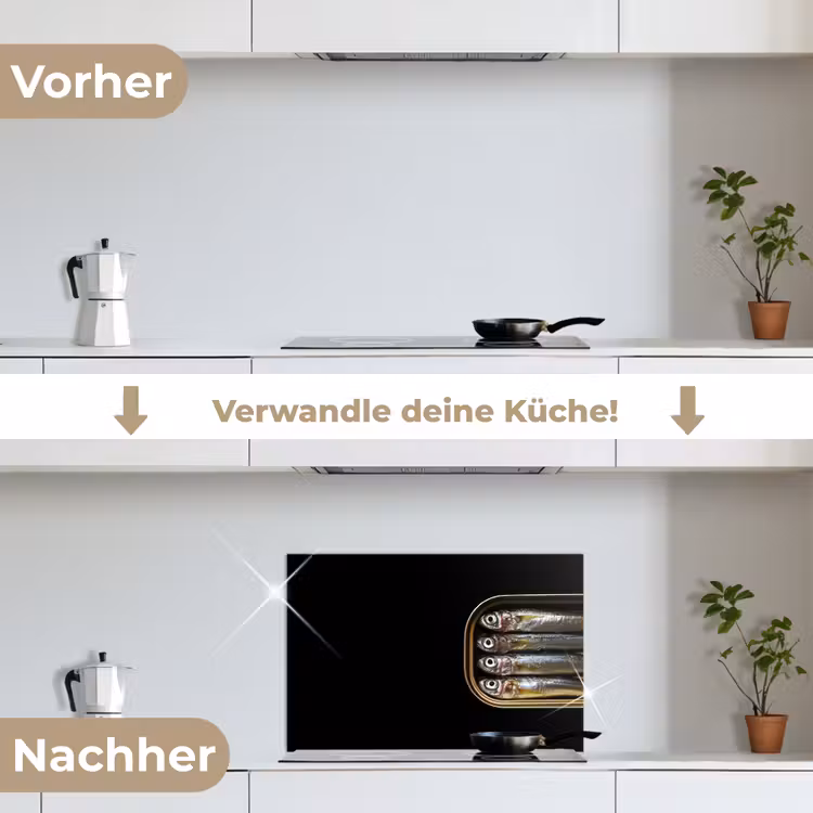Sardines - Blik - Zwart - Vissen keuken achterwand spatscherm klein -voor_na_DE