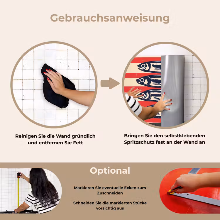 Sardines - Rood en beige strepen keuken achterwand spatscherm klein -gebruiksaanwijzing_DE