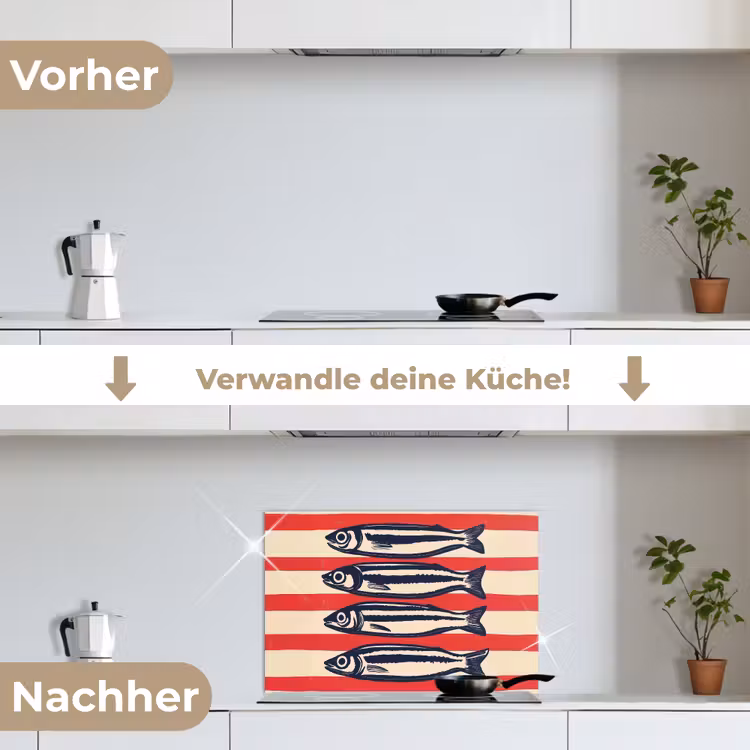 Sardines - Rood en beige strepen keuken achterwand spatscherm klein -voor_na_DE