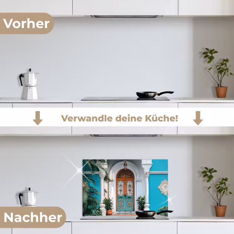 Zuilen - Sierlijke - Deur - Blauw keuken achterwand spatscherm klein -voor_na_DE