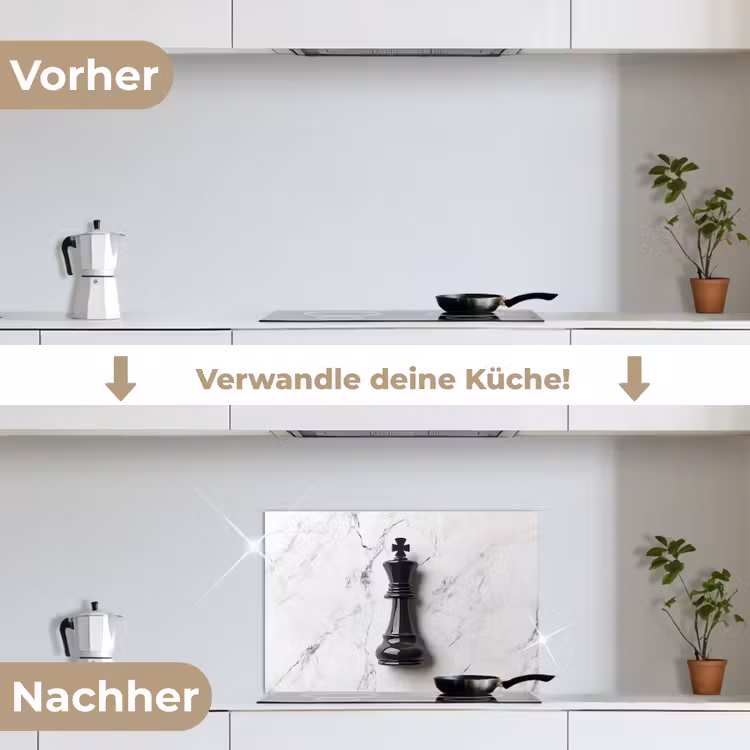 Schaakstuk - Koning - Zwart - Marmer keuken achterwand spatscherm klein -voor_na_DE